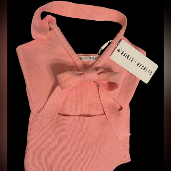 SAINTS + SECRETS HALTER TOP Pink bow bodysuit summer pool beach size medium NWT! - Picture 7 of 9